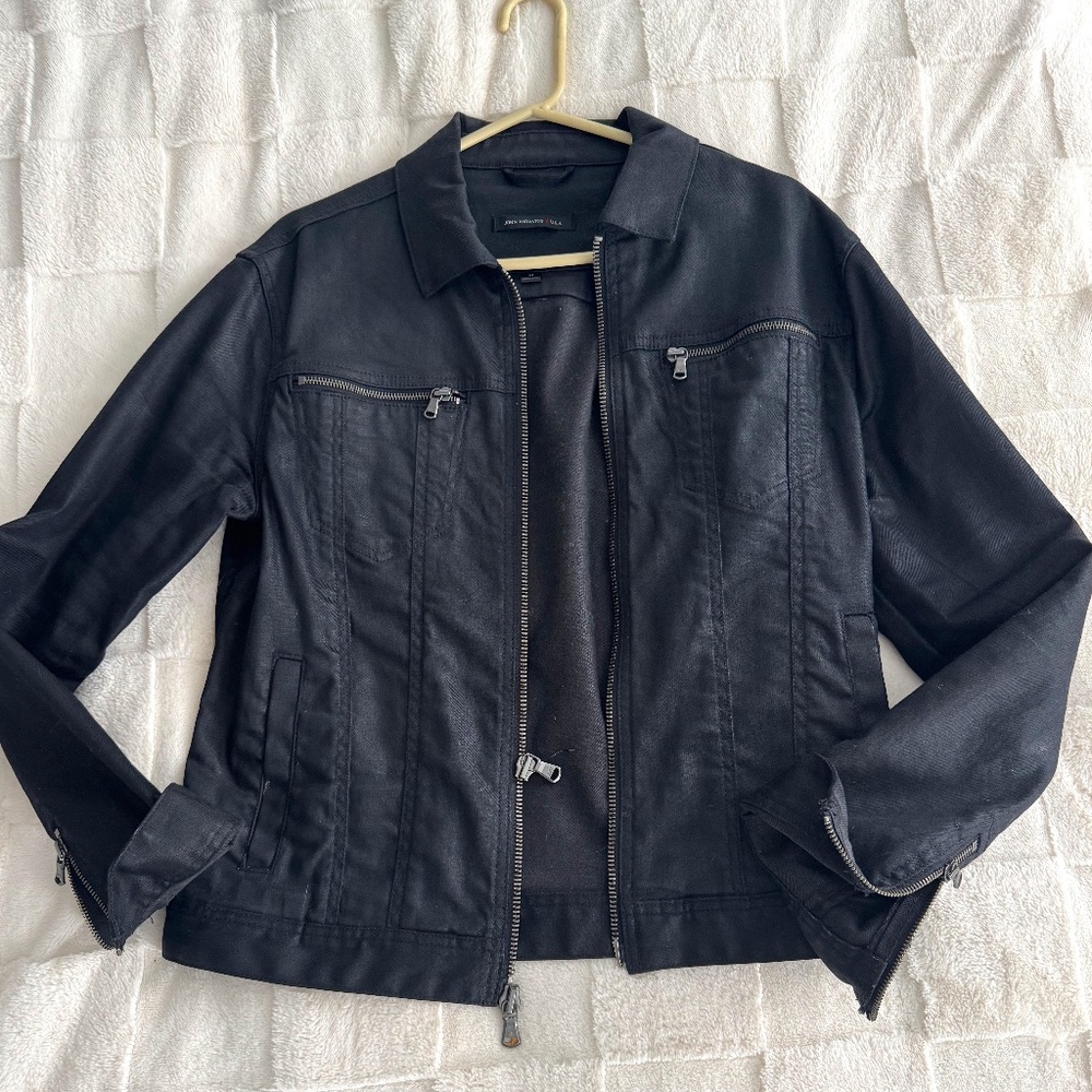 John Varvatos Black Denim Jacket w/ zippers (M)